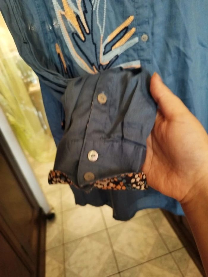 Chemise bleue fleurie 100% coton vintage L/40 - photo numéro 10