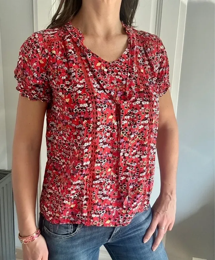 Blouse rouge fleurie – Grace & Mila (T36 / S) - photo numéro 5