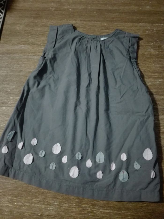 Robe bébé fille 6 mois gris rose obaibi feuilles gouttes