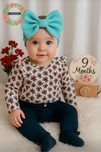 Ensemble pull fleuri+legging et bandeau cheveux sergent major fille 9 mois 🎀