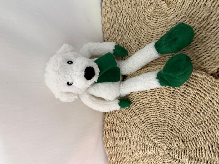 Peluche doudou ours blanc COURTE PAILLE écharpe vert - photo numéro 5
