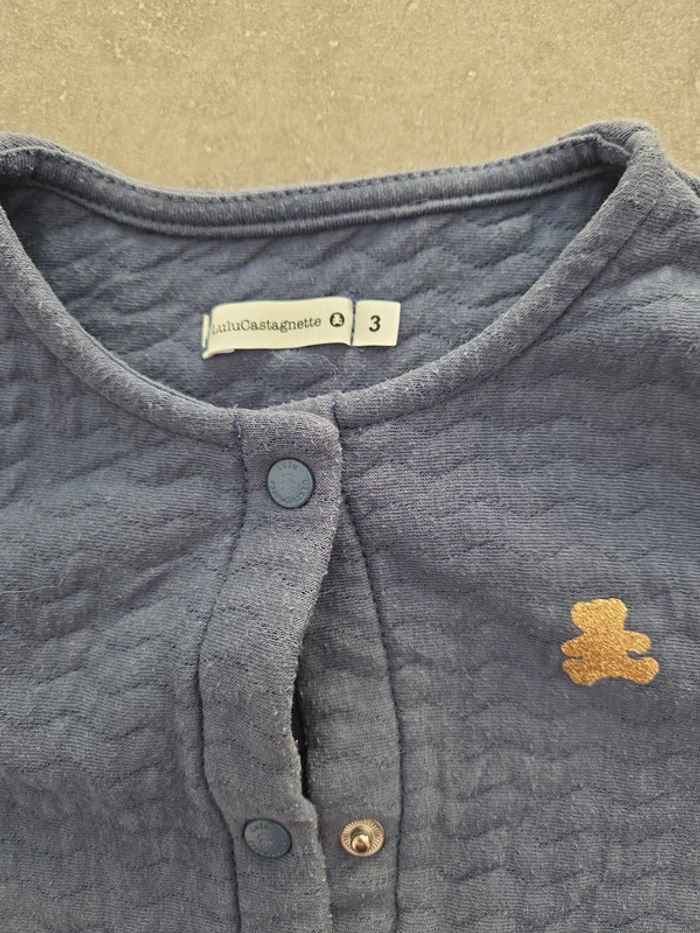 Cardigan veste a pression fille bleu lulu Castagnette T3ans bon état - photo numéro 2