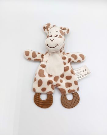 Doudou plat girafe beige blanc ZDT Action anneau dentition marron sos doudou