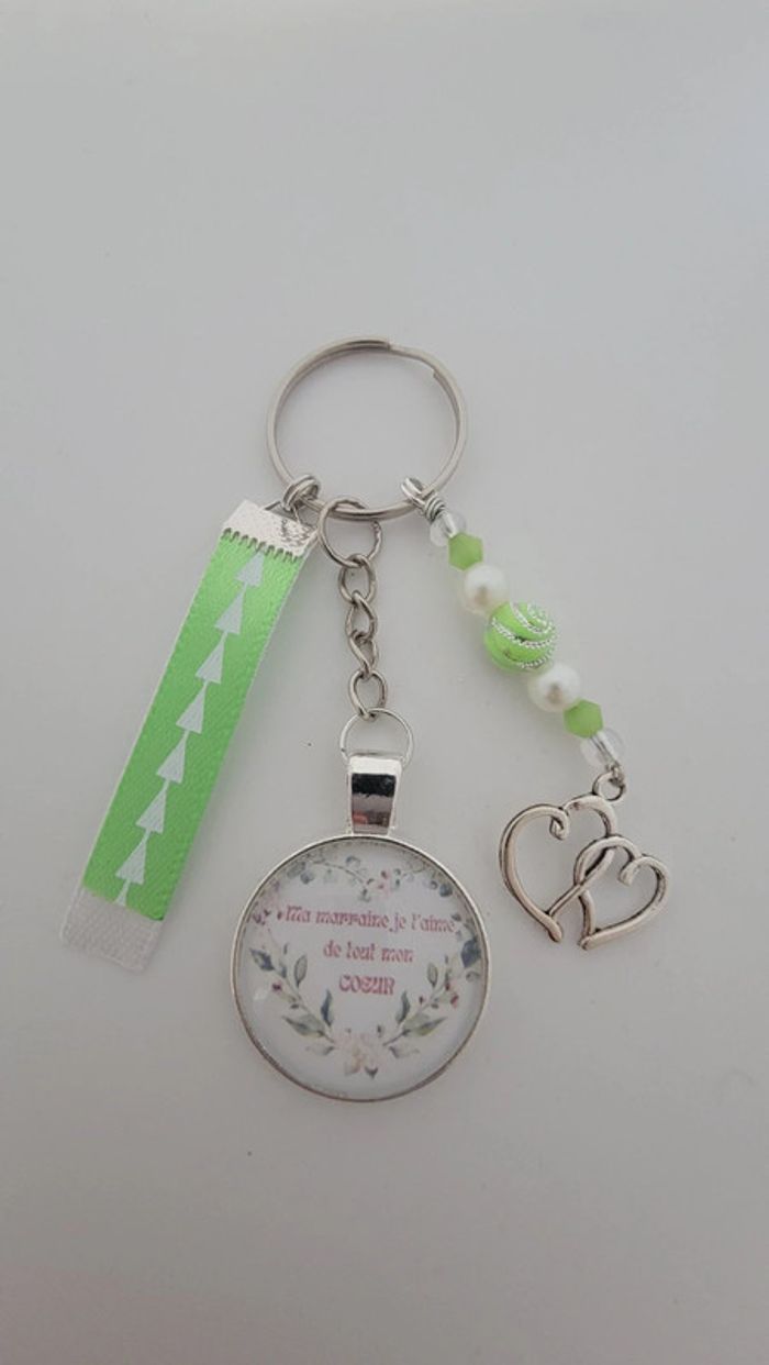 Cadeau marraine, porte clé message bijoux de sac " ma marraine je t'aime de tout mon cœur "