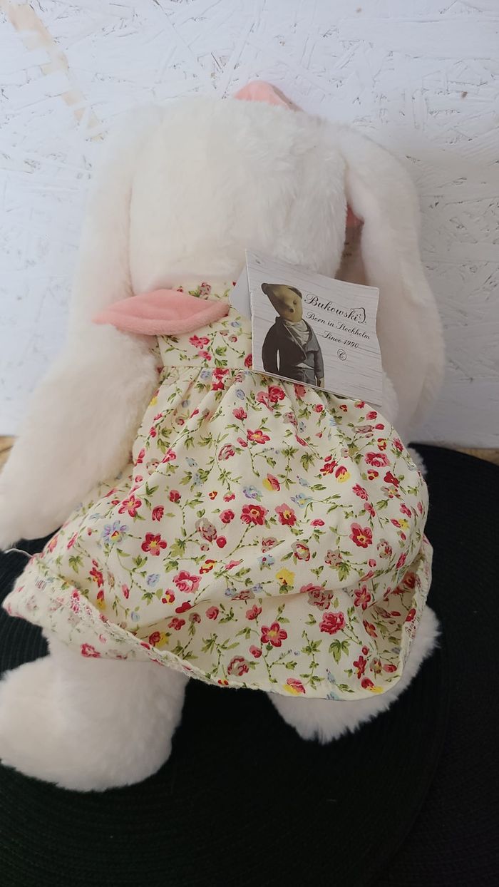 Doudou peluche lapin blanc rose robe fleurs BUKOWSKI - photo numéro 4