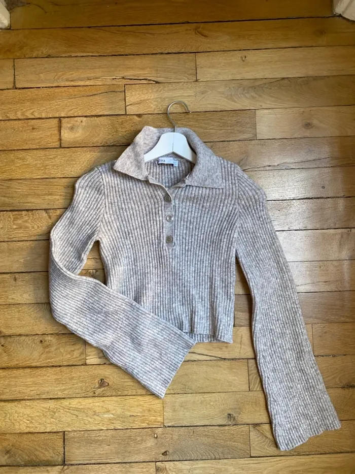 Pull crop top côtelé beige - photo numéro 5
