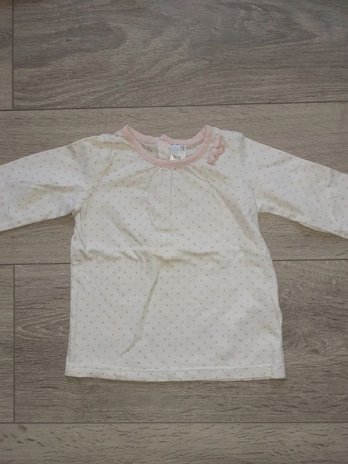 Tee shirt à pois rose 12 mois