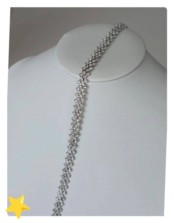 Collier ras de coup strass argenté acier inoxydable - photo numéro 3