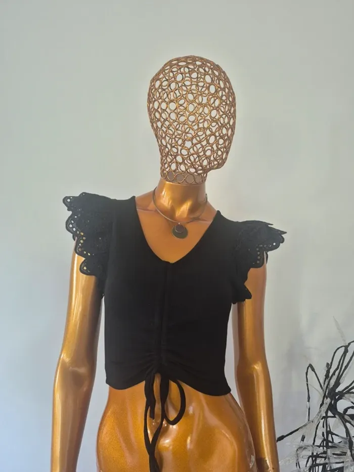 Top Court Noir manches courtes Femme Taille S/M