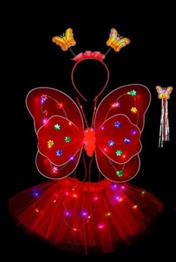 Déguisement papillon rouge aile + jupe à LED et ces accessoires 3-6ans