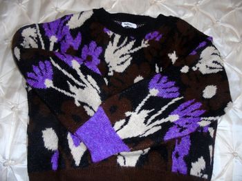 Pullover Femme Taille 38 mauve noir et blanc
