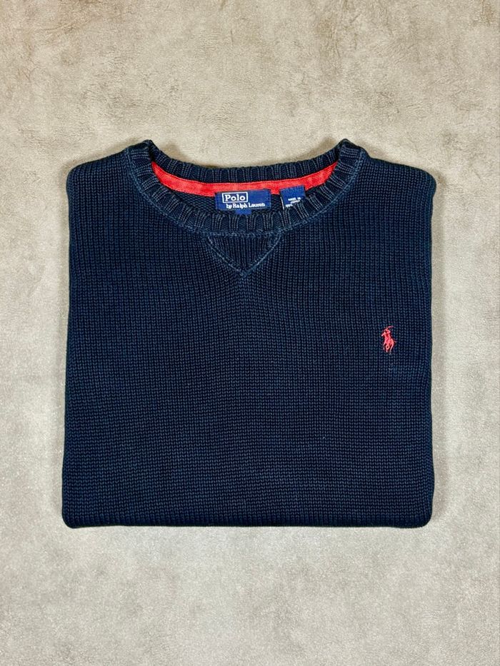Pull Polo Ralph Lauren col rond | Taille M | bleu marine logo rouge brodé | maille 100% coton