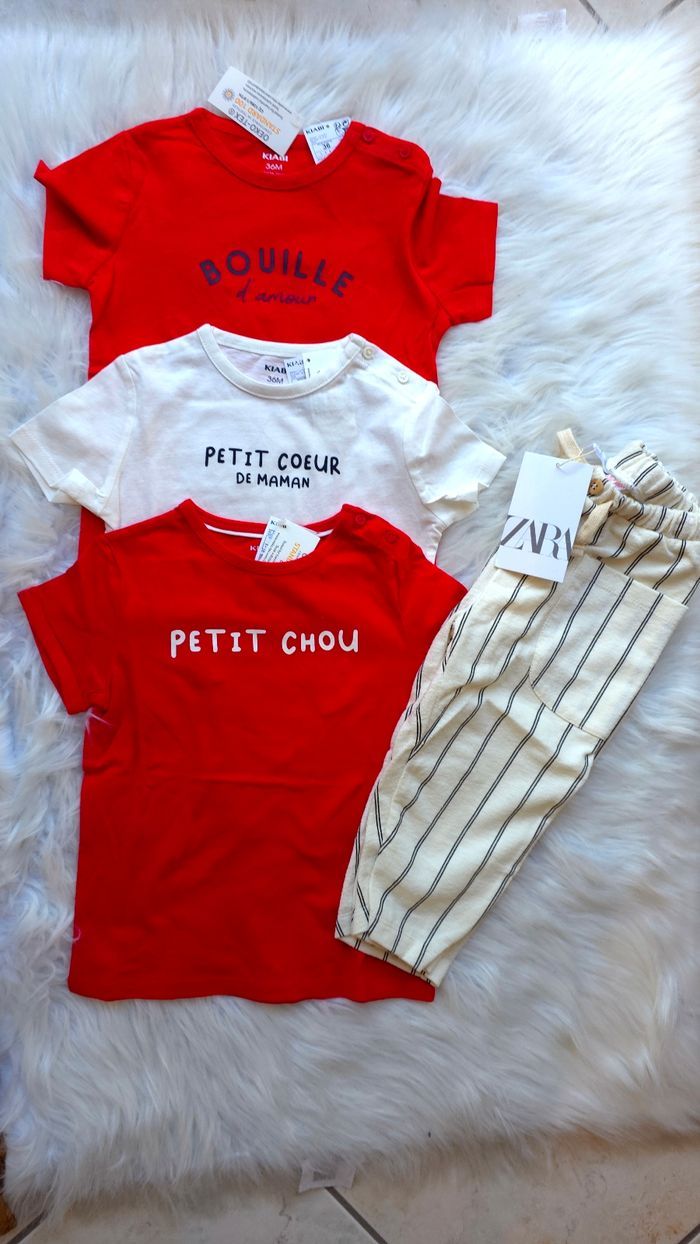 (Neufs non portés) 🏷🥰💙lot teeshirts mc et pantalon 24/36mois garçon 🥰💙 - photo numéro 2