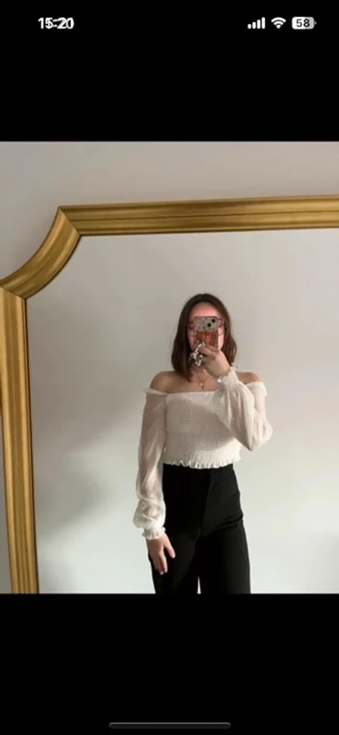 Top blanc manche longue transparence Shein style bandeau - photo numéro 3
