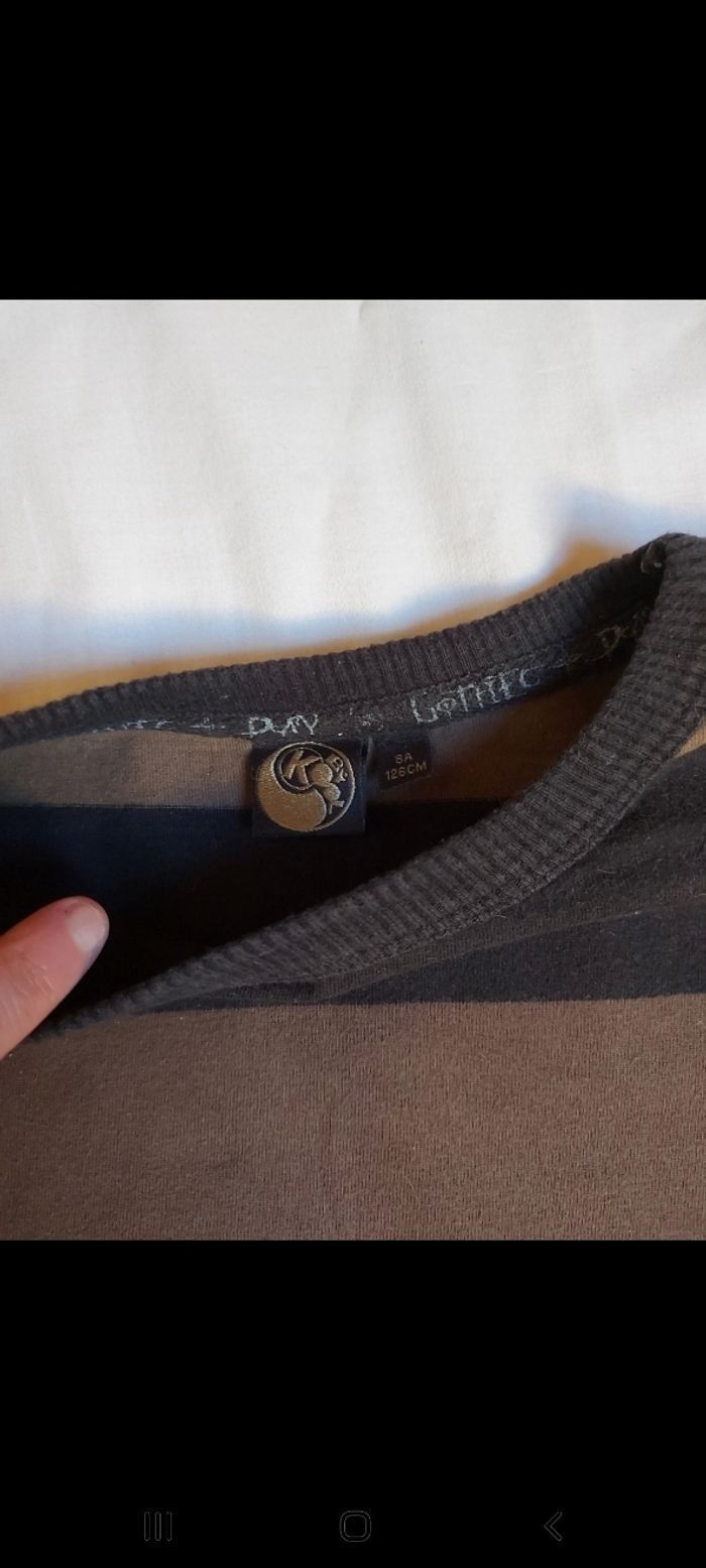 T-shirt manches longues rayé marron /kaki/noir garçon 8 ans - photo numéro 3