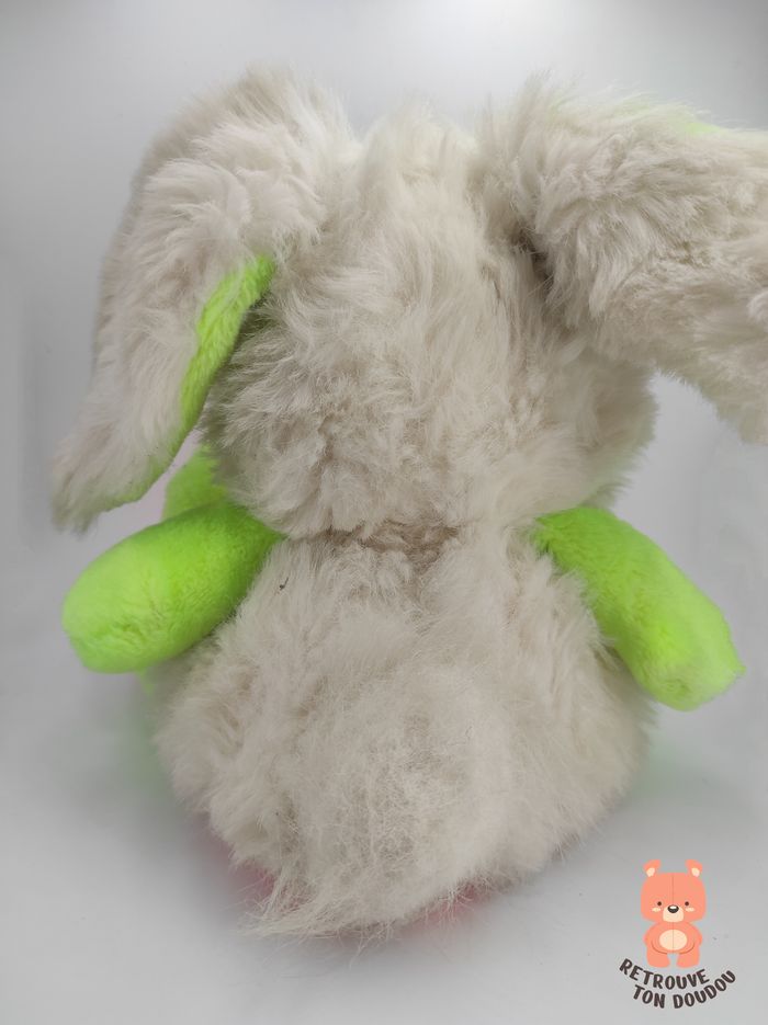 Peluche Lapin Vert Orange Fluo Vintage - photo numéro 3