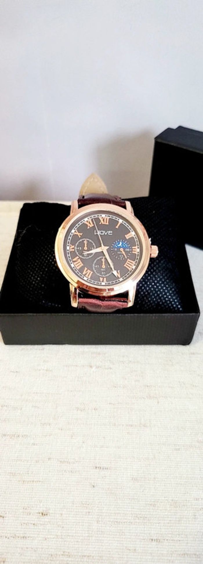 Montre homme style classique – cuir marron & doré Wave - photo numéro 3