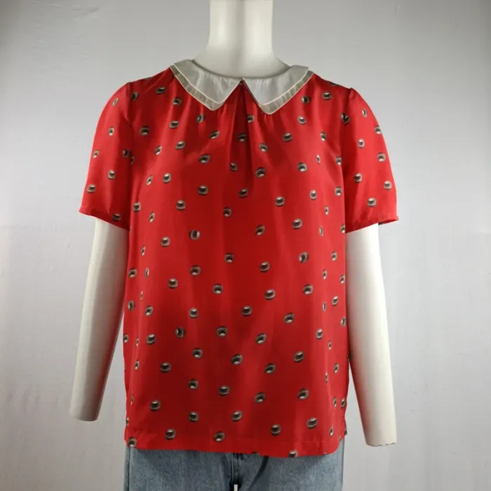Top rouge à col claudine blanc See U Soon imprimé pois taille S style rétro A1543 - photo numéro 3
