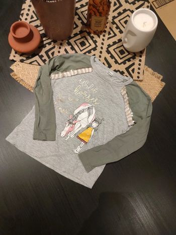 Tee shirt à manches longues gris chiné/kaki