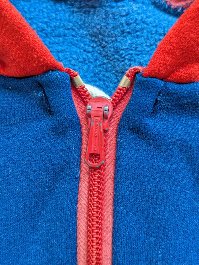 Veste vintage à capuche - Bleu et rouge - Fermeture éclair Talon - photo numéro 3