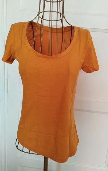 Tee-shirt orange Camaïeu – Taille S / 36 – Coupe asymétrique – TBE