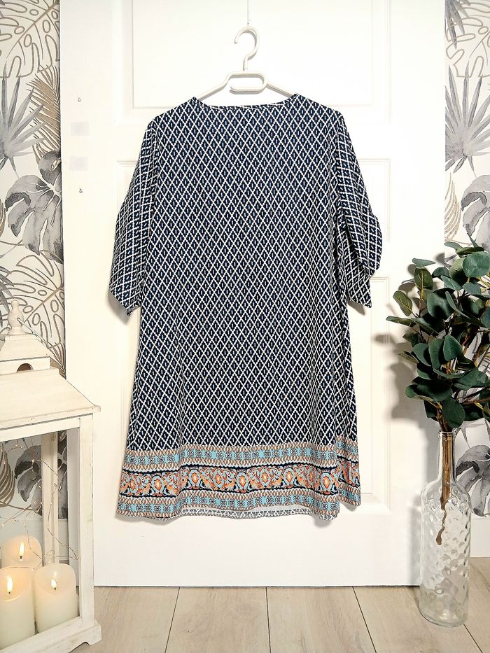 Tunique motif bohème – Coupe fluide – Bleu & orange – Esprit été - photo numéro 2