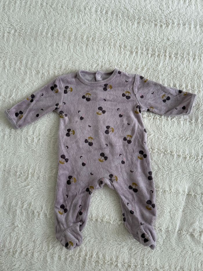 Pyjama velours Cerises - fille 3 mois