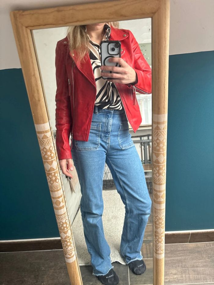 Veste rouge cuire - photo numéro 2
