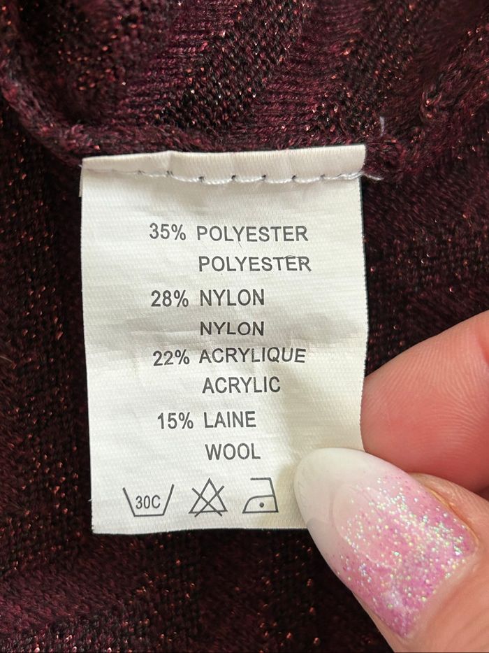 Cardigan bordeaux pailleté mi long Season taille S jamais porté - photo numéro 10