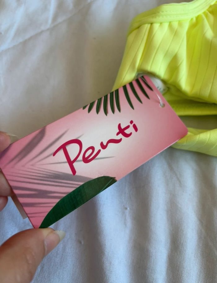 Haut de maillot de bain - bikini jaune fluo croisé penti taille XS/34 neuf - photo numéro 2