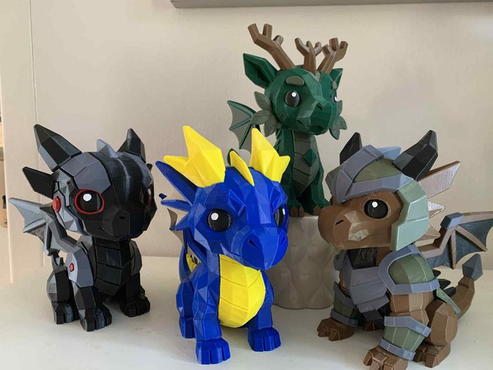 Lot de 4 dragons fantasy – Figurines décoratives – Impression 3D multicolore