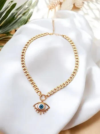 Collier chaîne pendentif œil - acier inoxydable doré