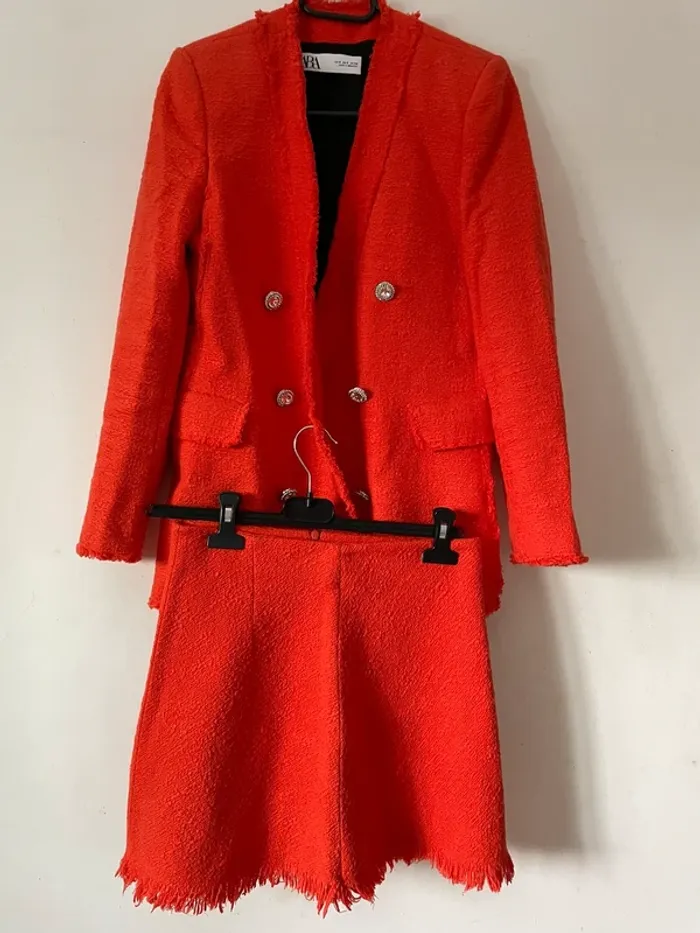Ensemble tailleur Zara tweed veste blazer + jupe en taille S - photo numéro 8