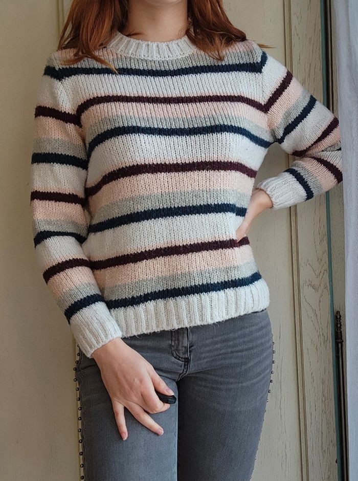 Pull blanc rayé multicolore Pimkie - photo numéro 3