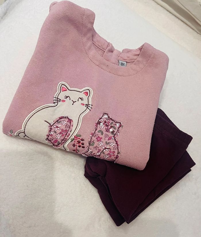 Ensemble petit legging violet et petit pull rose avec des chats 18 mois - photo numéro 8