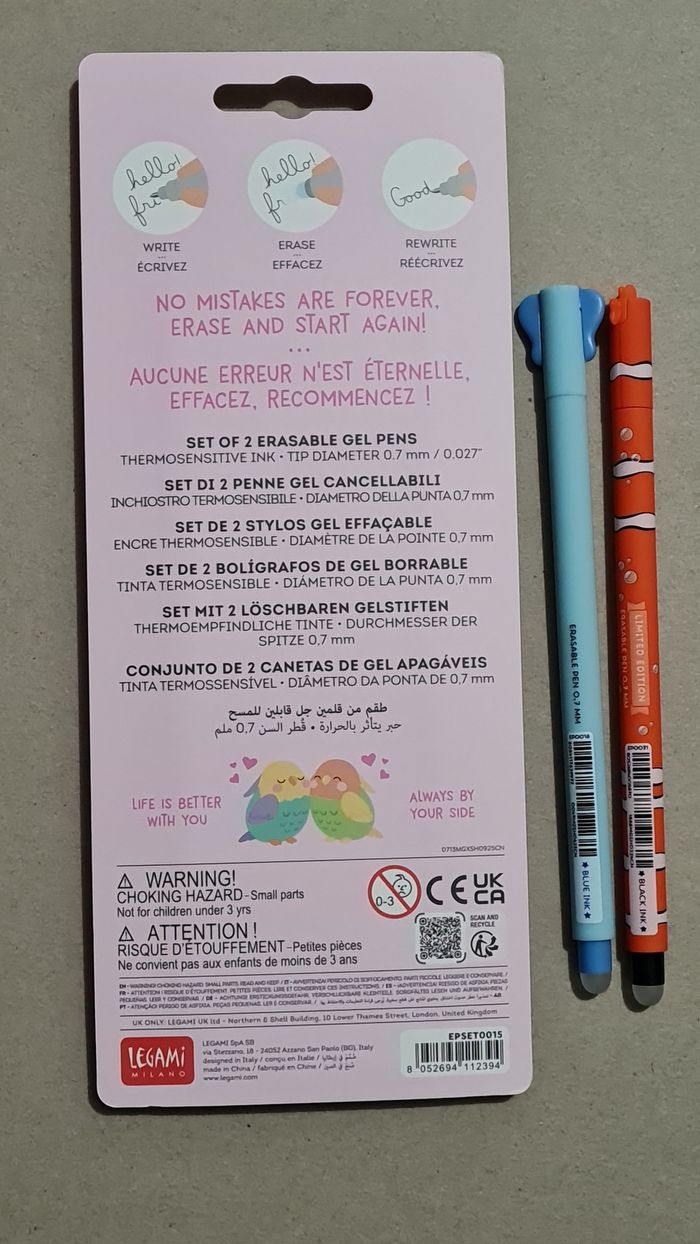 Legami Saint Valentin 2026 Oiseaux Amoureux + Poisson Némo Under the Sea + Éléphant = 4 Stylos - photo numéro 3