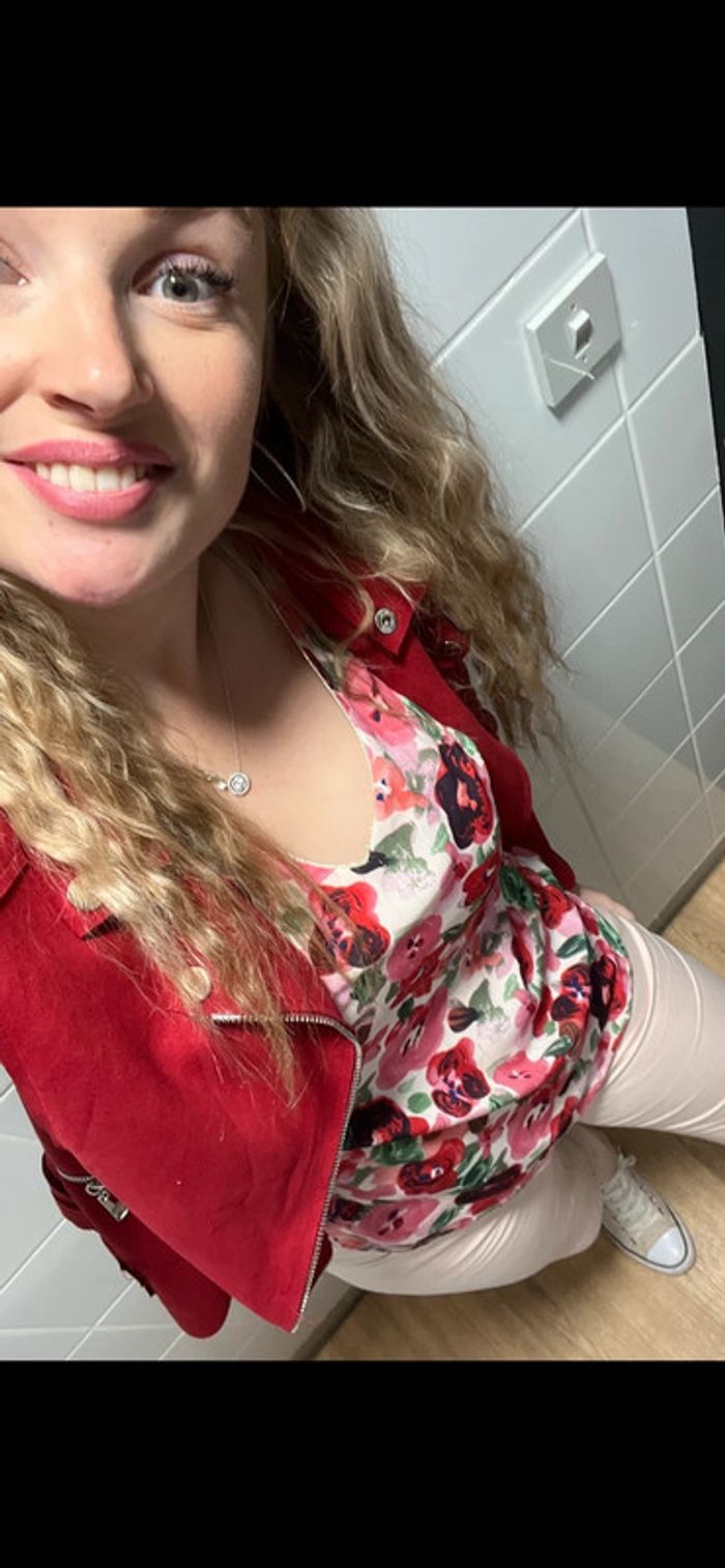 Blouse été S/M S M 36 38 à fleurs rose et rouge doré été dos découvert tunique fluide by one - photo numéro 3