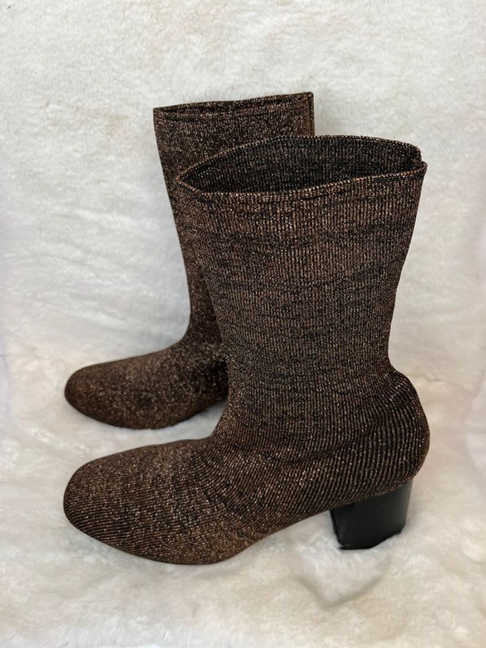 Bottines chaussettes noires et pailletées marrons, dorées pointure 40