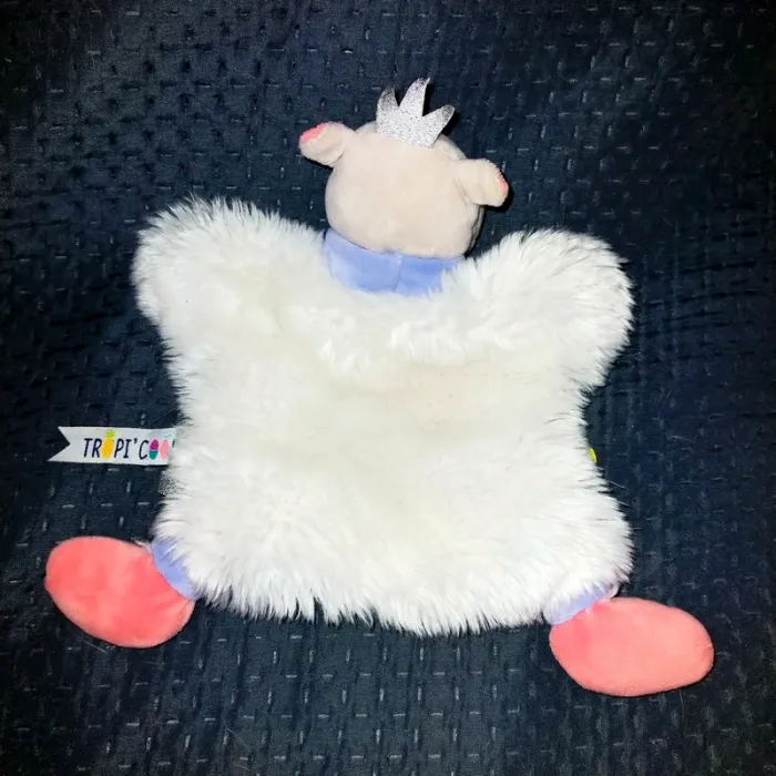 Doudou marionnette hippopotame vert devant et dos en petit poil blanc Collection Tropi'Cool - photo numéro 3