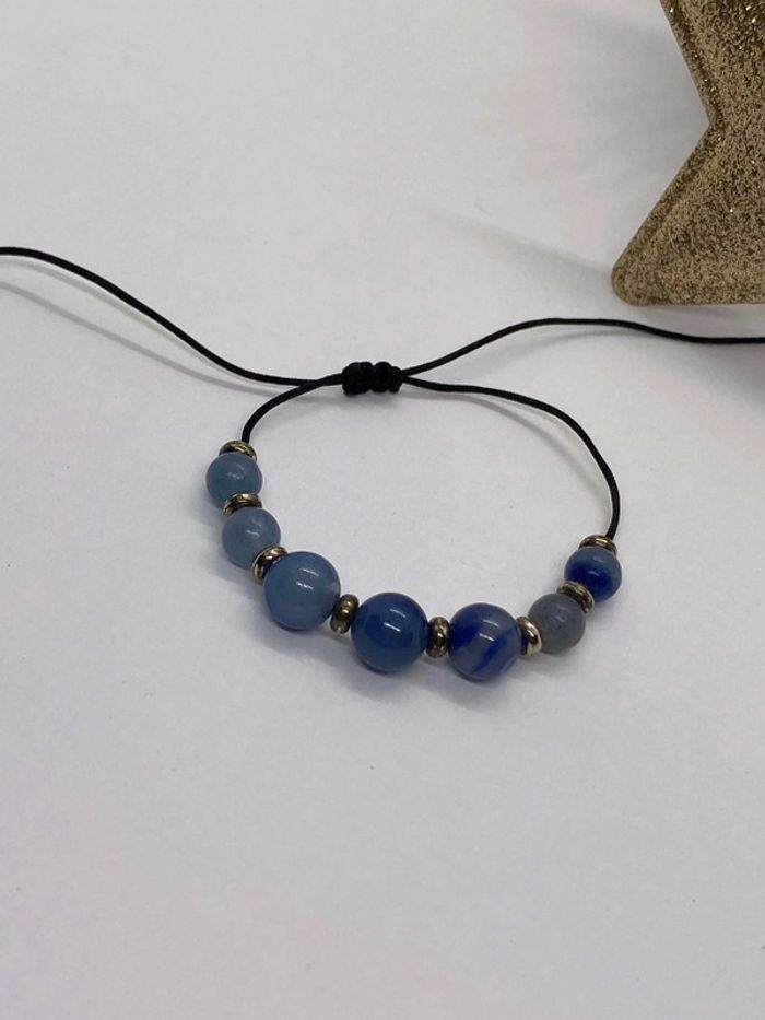 Bracelet aventurine bleu ajustable , lithothérapie - photo numéro 3