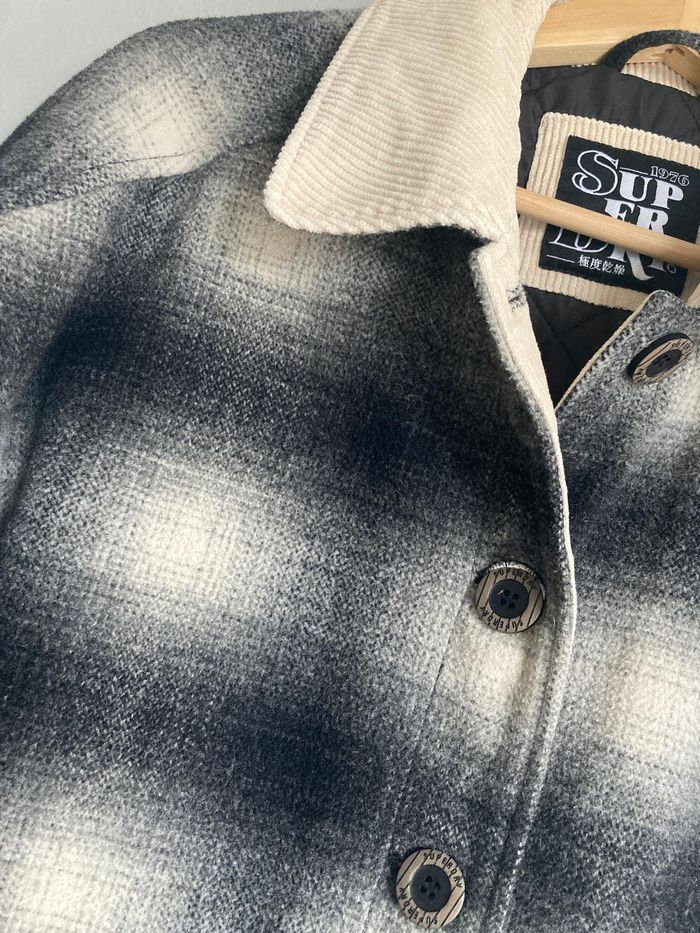 Manteau femme Superdry 34 – Laine mélangée à carreaux – Col velours – Très bon état - photo numéro 4