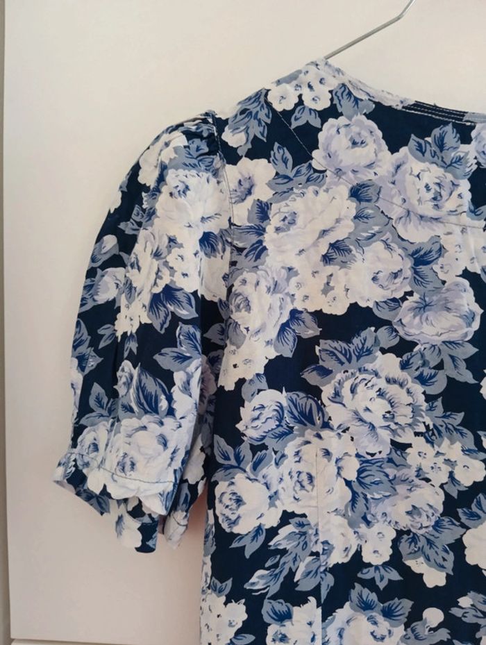Robe courte vintage à fleurs blanc bleu René Derhy - photo numéro 8