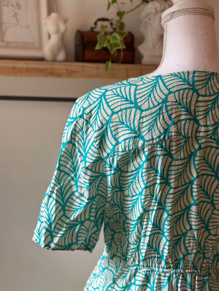 Robe d’été cache-cœur imprimé turquoise et blanc taille M - photo numéro 4