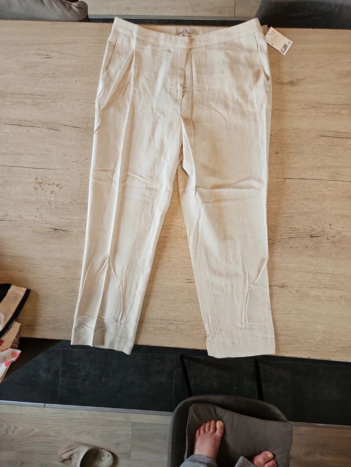 Pantalon claissique beige en lin et viscose, H&M, 44, neuf avec etiquette - photo numéro 12