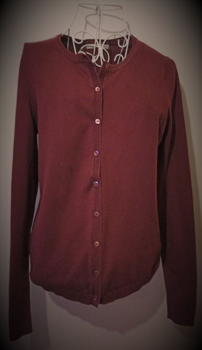 CARDIGAN FIN Bordeaux/Lie de Vin | Laine Mélangée | Classique & Chic - photo numéro 4