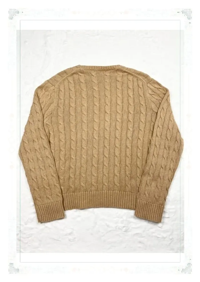 Ralph Lauren pull torsadé col ras de cou beige homme taille L coton - photo numéro 3