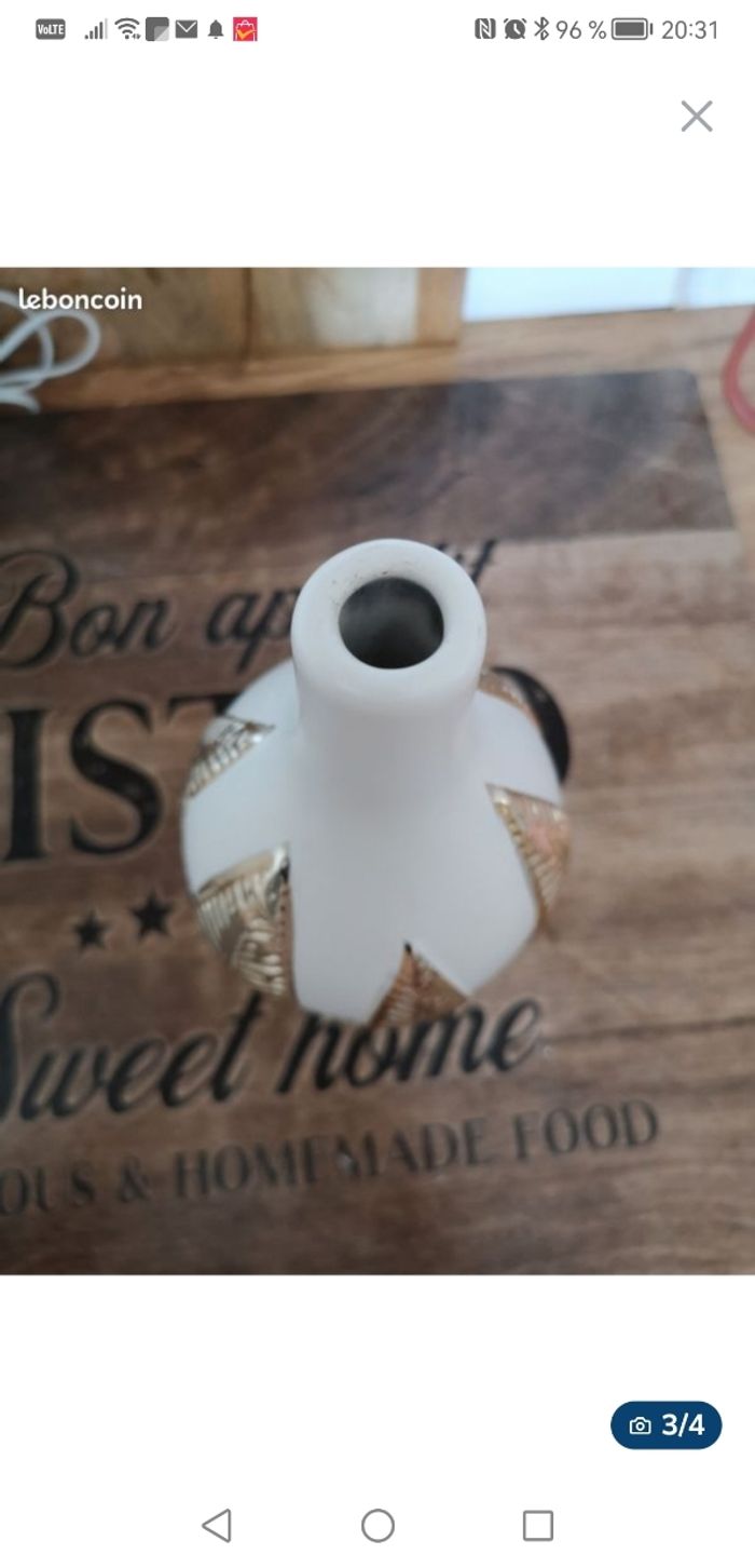 Vase blanc doré en céramique - photo numéro 3