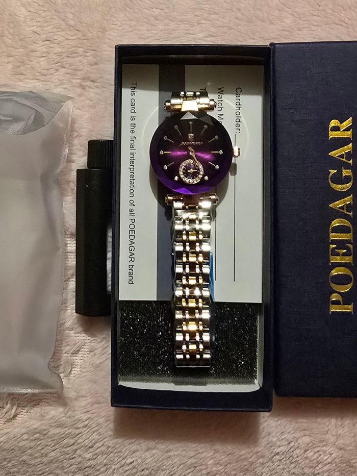 Montre Quartz Étanche Violet Argenté Doré Poedagar