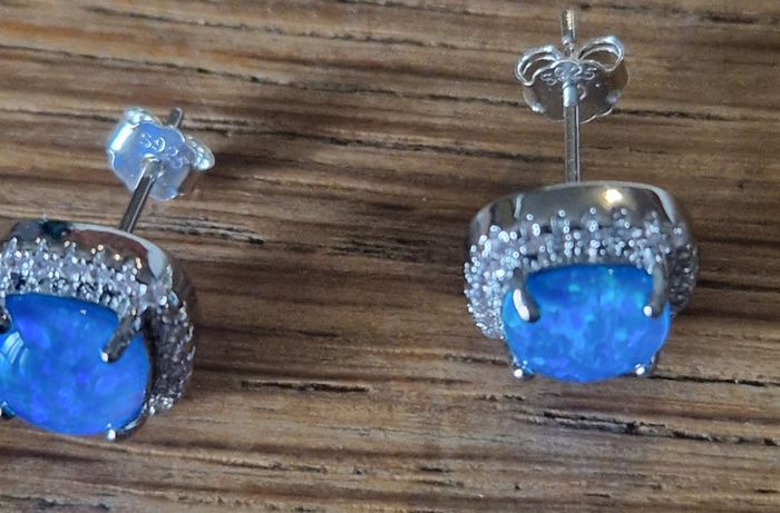 Boucle d'oreille opale bleue s925 en argent - photo numéro 5