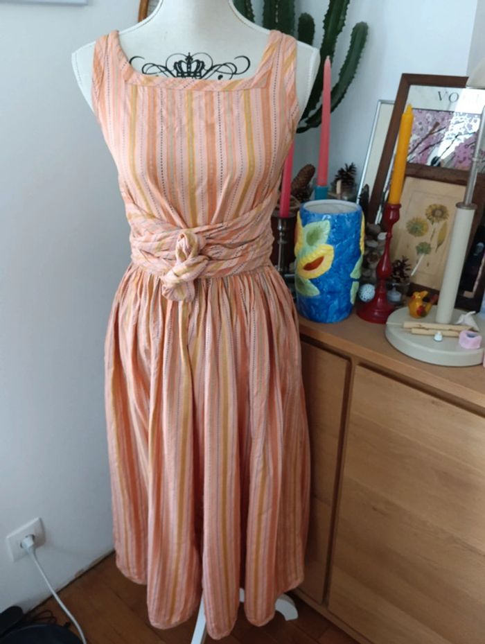 Robe vintage en coton couleur pêche - photo numéro 4